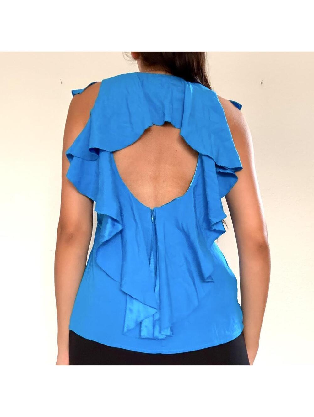 Y2K Bebe blue silk ruffle top